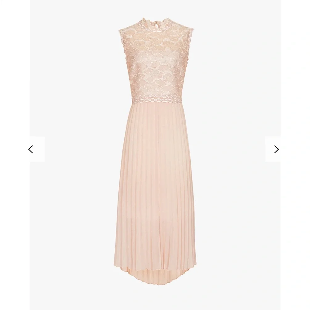 Reiss Aideen Lace Detail Pleated Midi Dress, Nude - Picture 4 of 6